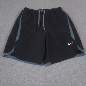 Nike Swim Trunks Men L Black Swoosh Athletic Swim Trunks Lined Teal Board Short